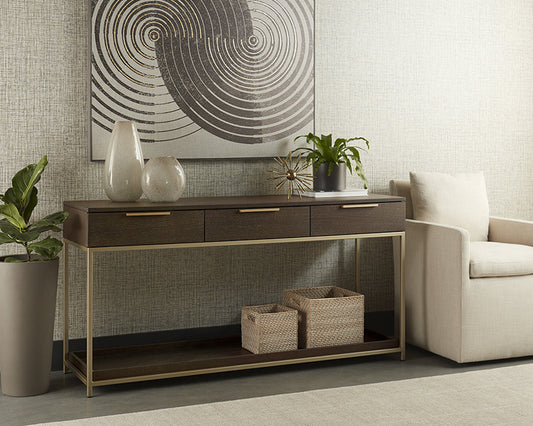 Rebel Console Table With Drawers - Gold - Charcoal Grey