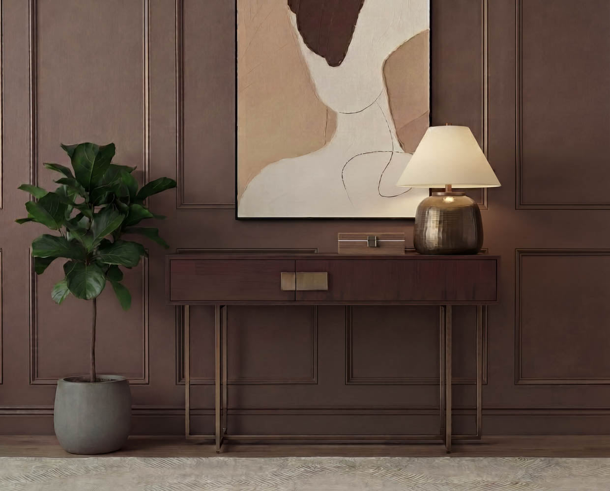 Jade Console Table - Antique Brass - Dark Mango