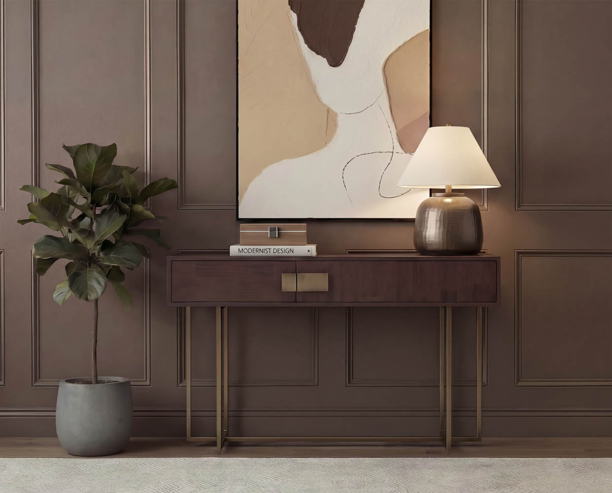 Jade Console Table - Antique Brass - Dark Mango