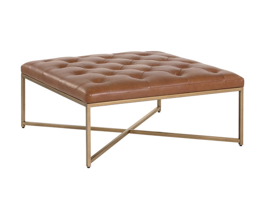 Endall Ottoman - Antique Brass - Vintage Camel Leather