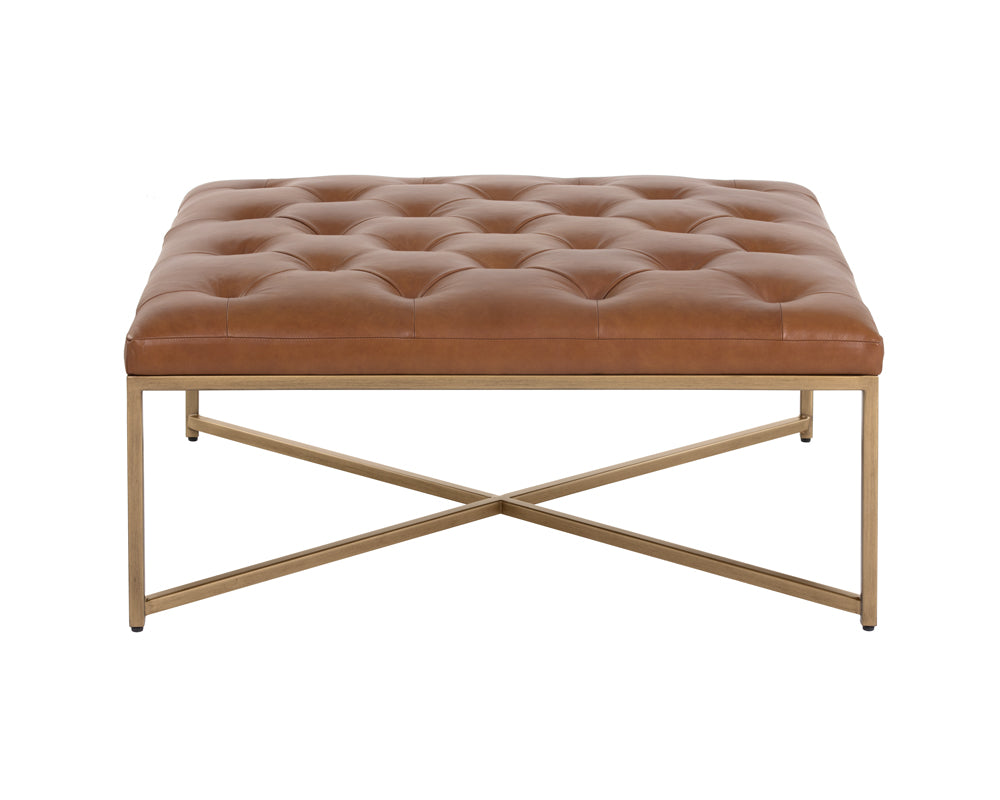 Endall Ottoman - Antique Brass - Vintage Camel Leather