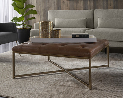 Endall Ottoman - Antique Brass - Vintage Camel Leather