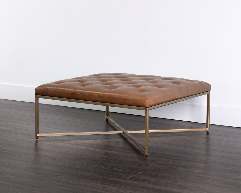Endall Ottoman - Antique Brass - Vintage Camel Leather