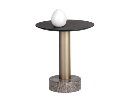 Monaco End Table - Gold - Grey Marble / Charcoal Grey