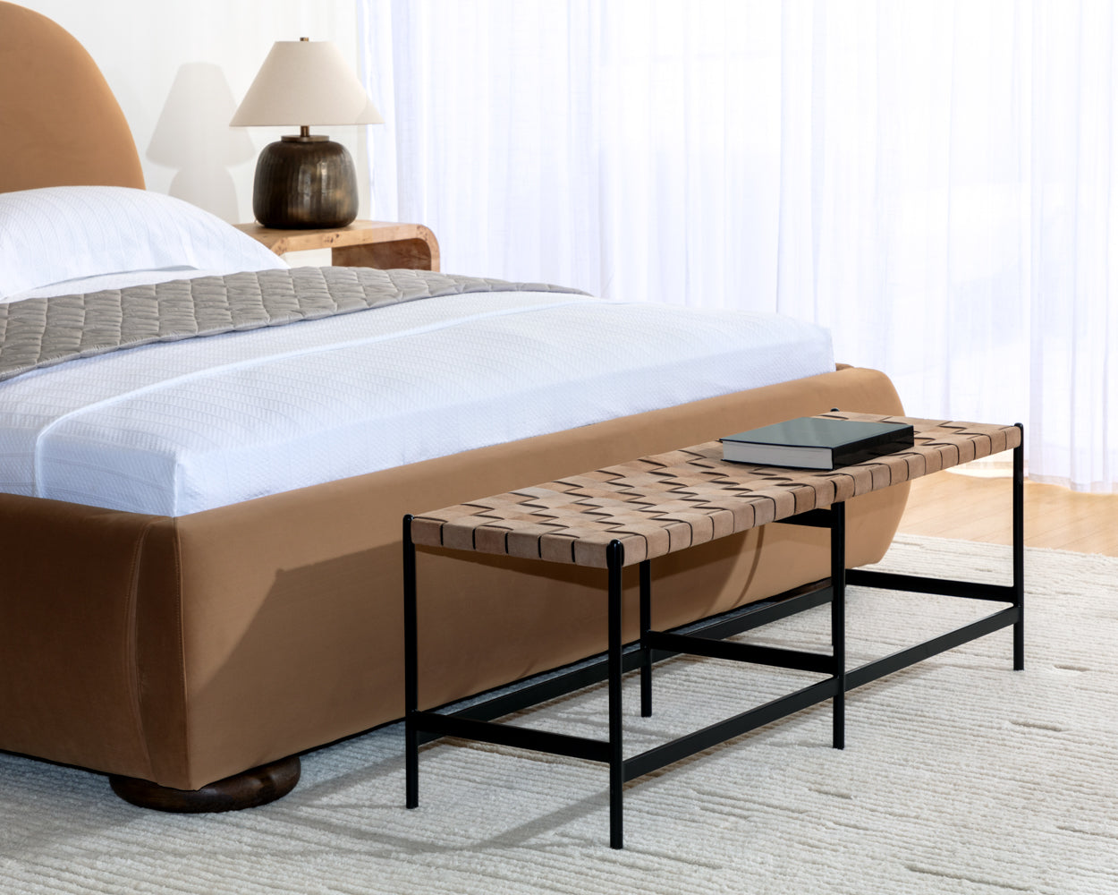 Omari Bench - Suede Light Tan Leather