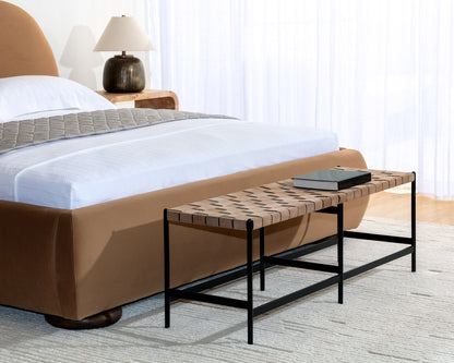 Omari Bench - Suede Light Tan Leather