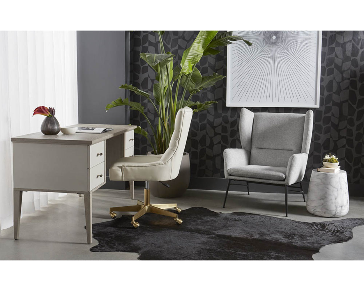 Pattinson Desk - White Ceruse - Oyster Shagreen