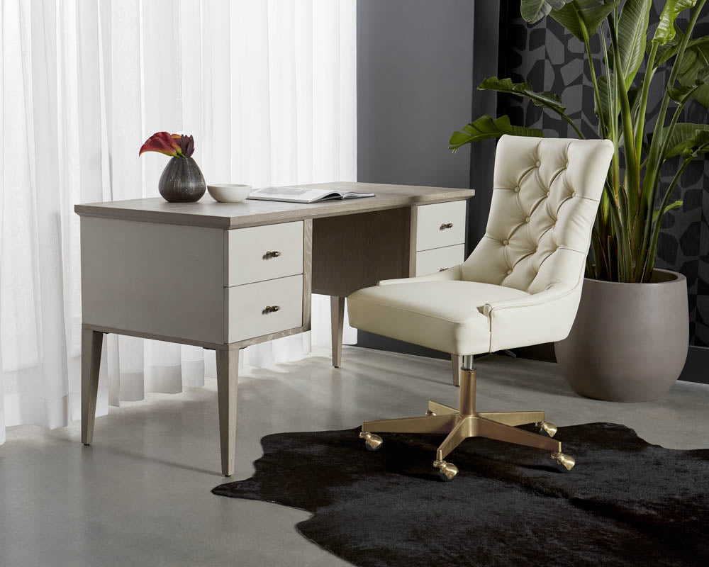 Pattinson Desk - White Ceruse - Oyster Shagreen