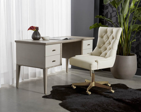 Pattinson Desk - White Ceruse - Oyster Shagreen