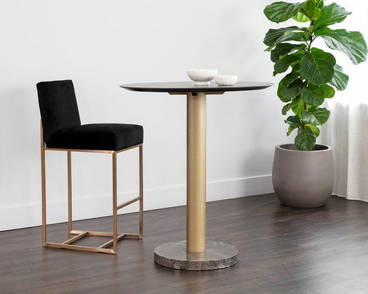 Monaco Bar Table - Gold - Grey Marble / Charcoal Grey