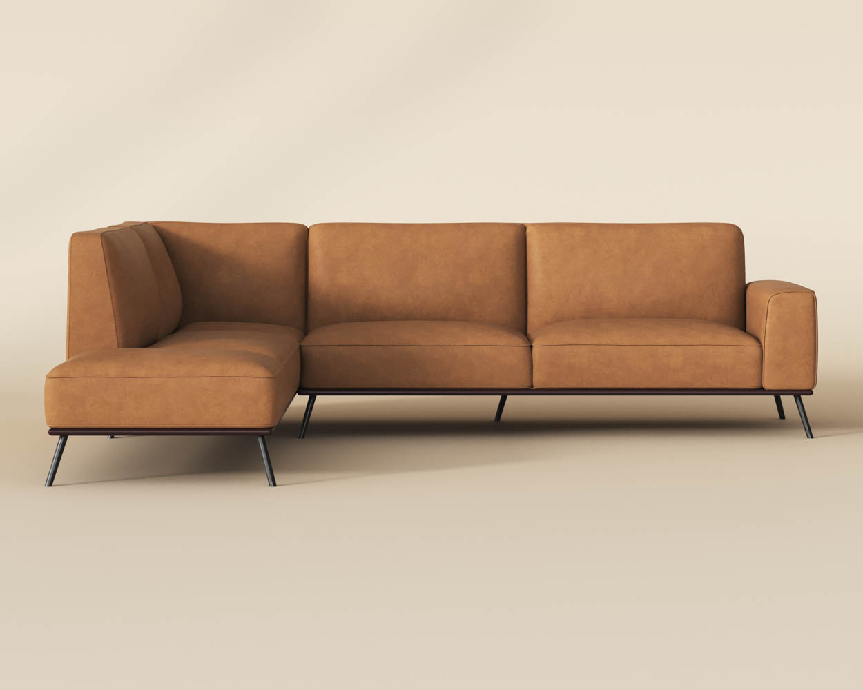 Brandi Sofa Chaise - RAF - Camel Leather