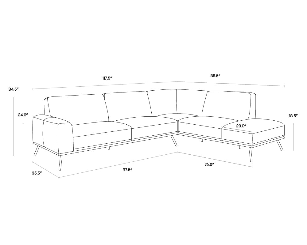Brandi Sofa Chaise - RAF - Camel Leather