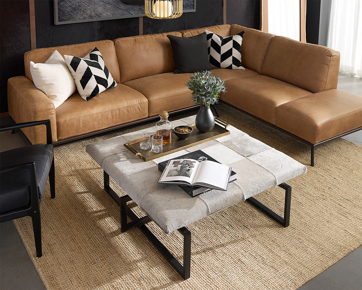 Brandi Sofa Chaise - RAF - Camel Leather