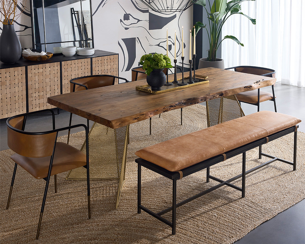 Zancor Bench - Gunmetal - Tan Leather
