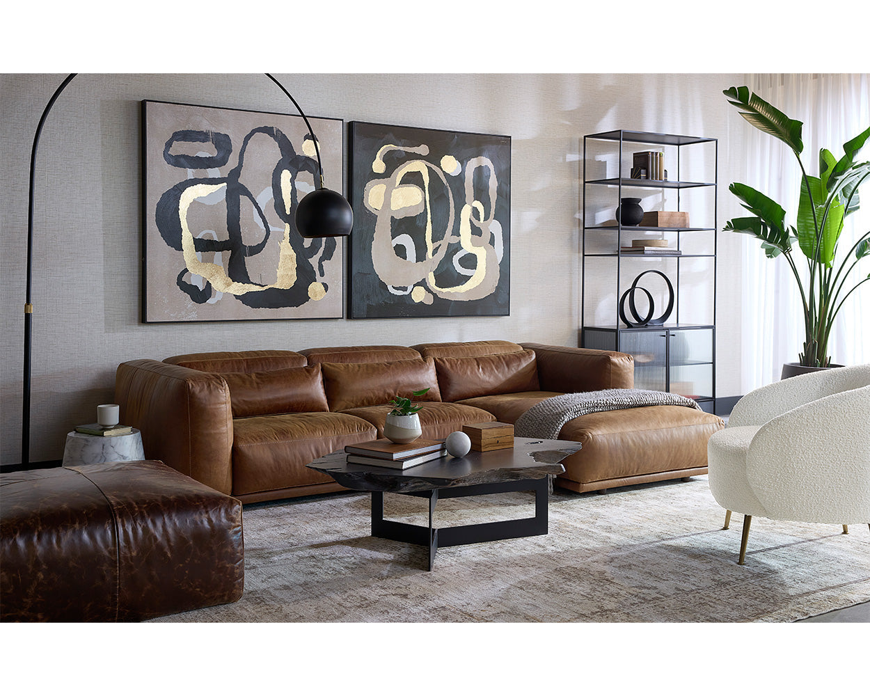Beau Sofa Chaise - RAF - Lucia Tobacco Leather