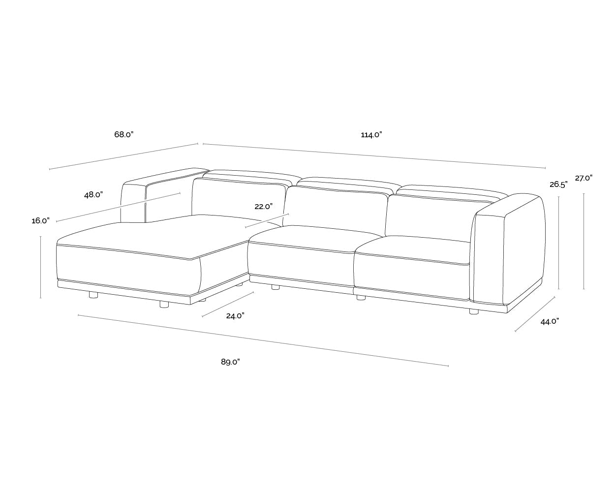 Beau Sofa Chaise - LAF - Lucia Tobacco Leather