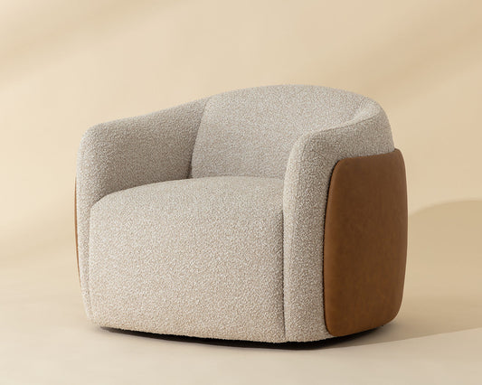 Caris Swivel Lounge Chair - Santa Cruz Oatmeal / Milliken Cognac