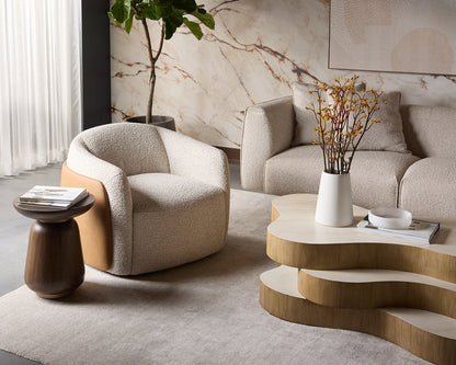 Caris Swivel Lounge Chair - Santa Cruz Oatmeal / Milliken Cognac