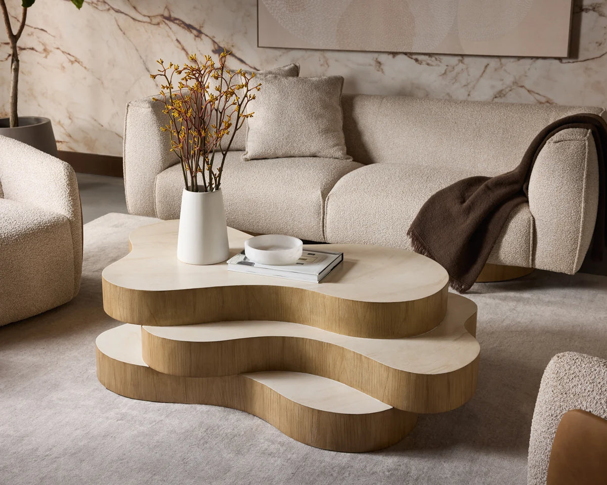 Geddes Coffee Table - Travertine Look - Cream